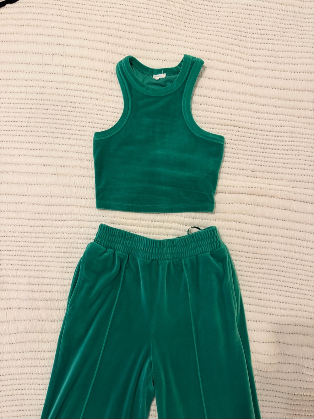 Green Velvet Tank and Pull-On Pants Set - Kids